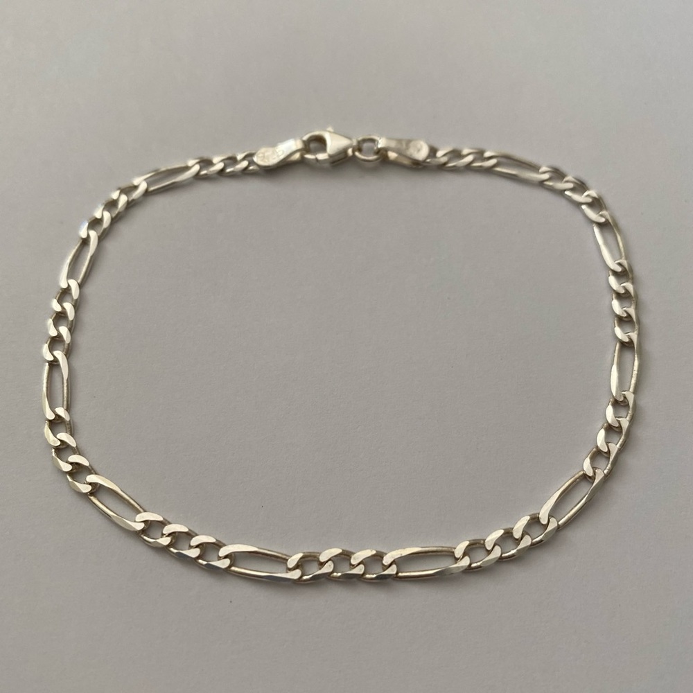 925 Silver 3mm figaro bracelet 8.25 inches chain Unisex